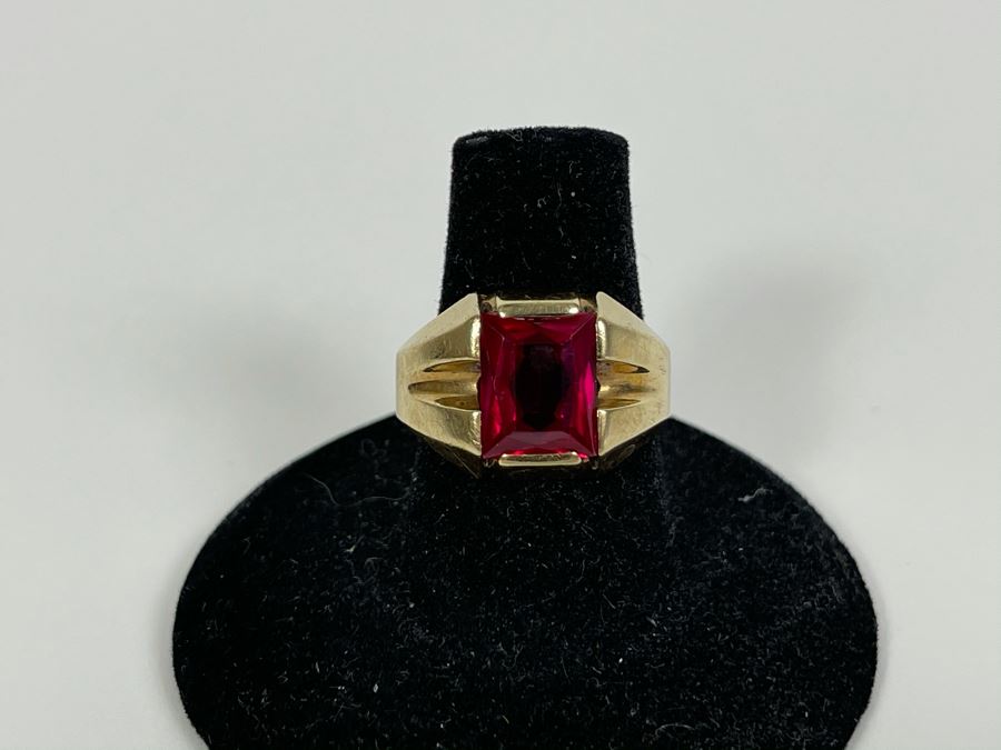 10K Synthetic Ruby Ring Size 6.5 3.7g [Photo 5]
