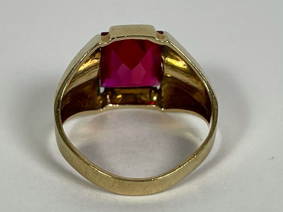 10K Synthetic Ruby Ring Size 6.5 3.7g [Photo 9]