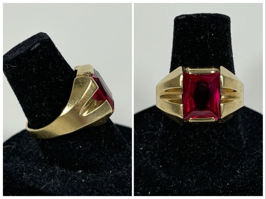10K Synthetic Ruby Ring Size 6.5 3.7g [Photo 1]