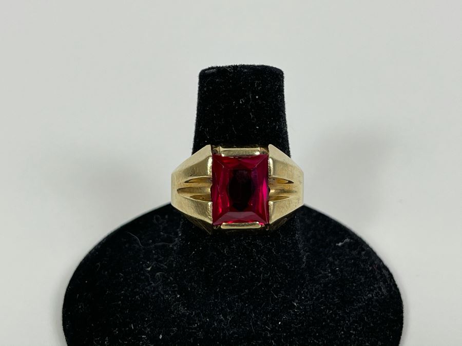 10K Synthetic Ruby Ring Size 6.5 3.7g [Photo 4]