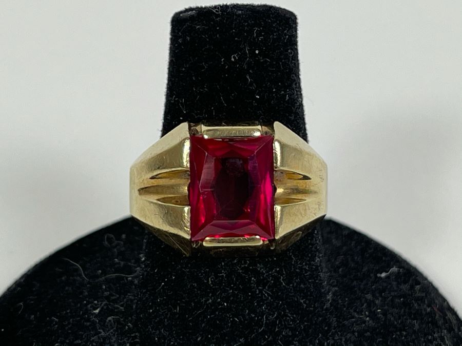 10K Synthetic Ruby Ring Size 6.5 3.7g [Photo 2]