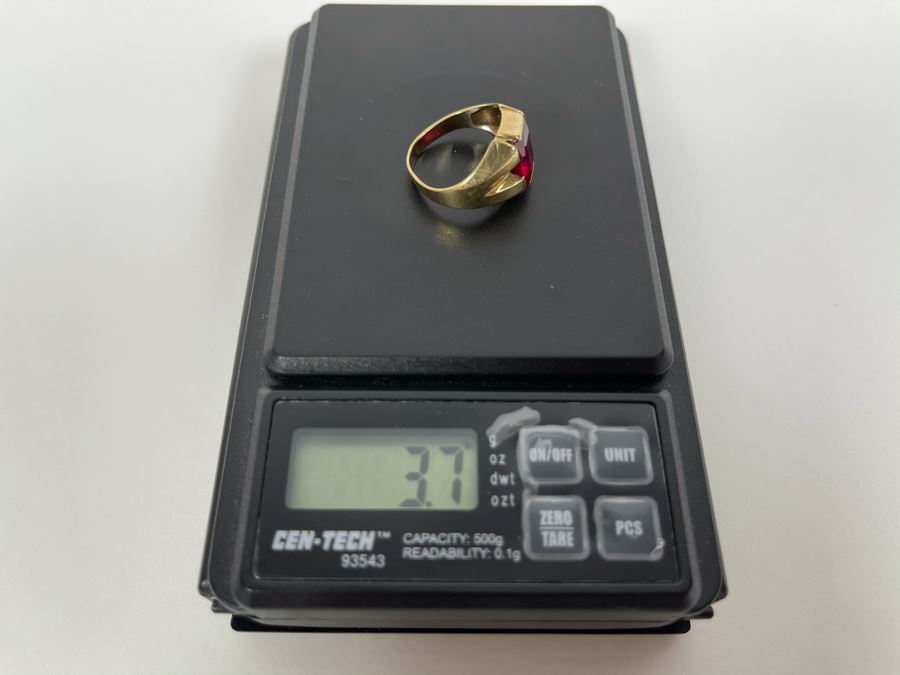 10K Synthetic Ruby Ring Size 6.5 3.7g [Photo 11]