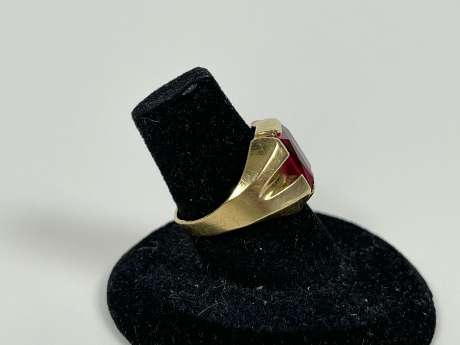 10K Synthetic Ruby Ring Size 6.5 3.7g [Photo 3]