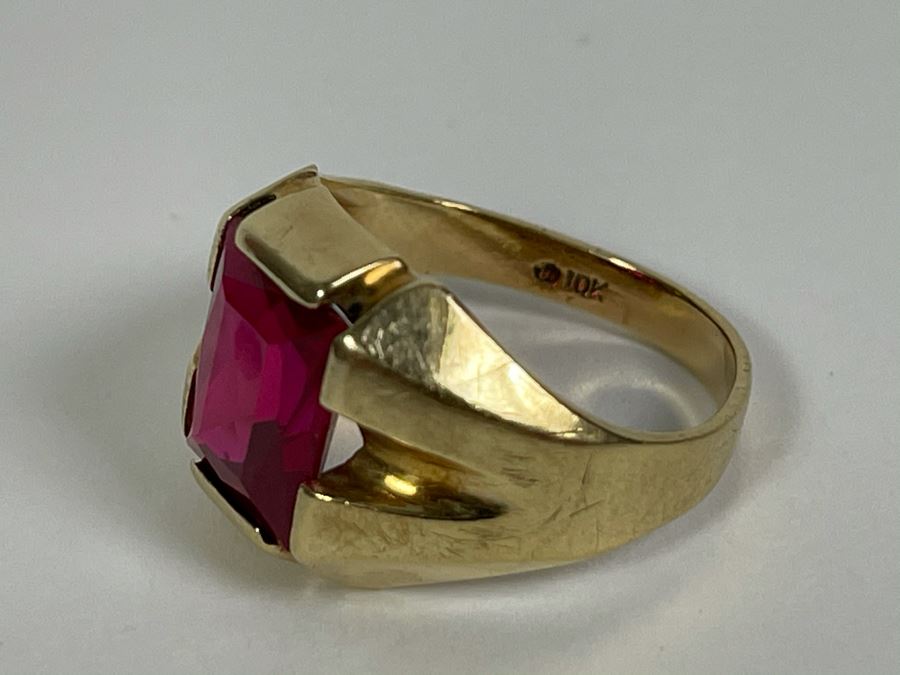 10K Synthetic Ruby Ring Size 6.5 3.7g [Photo 8]