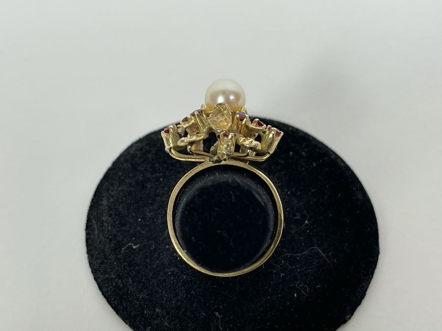 18K Gold Pearl Ruby Ring Size 6 4.9g Fair Market Value $400 [Photo 10]
