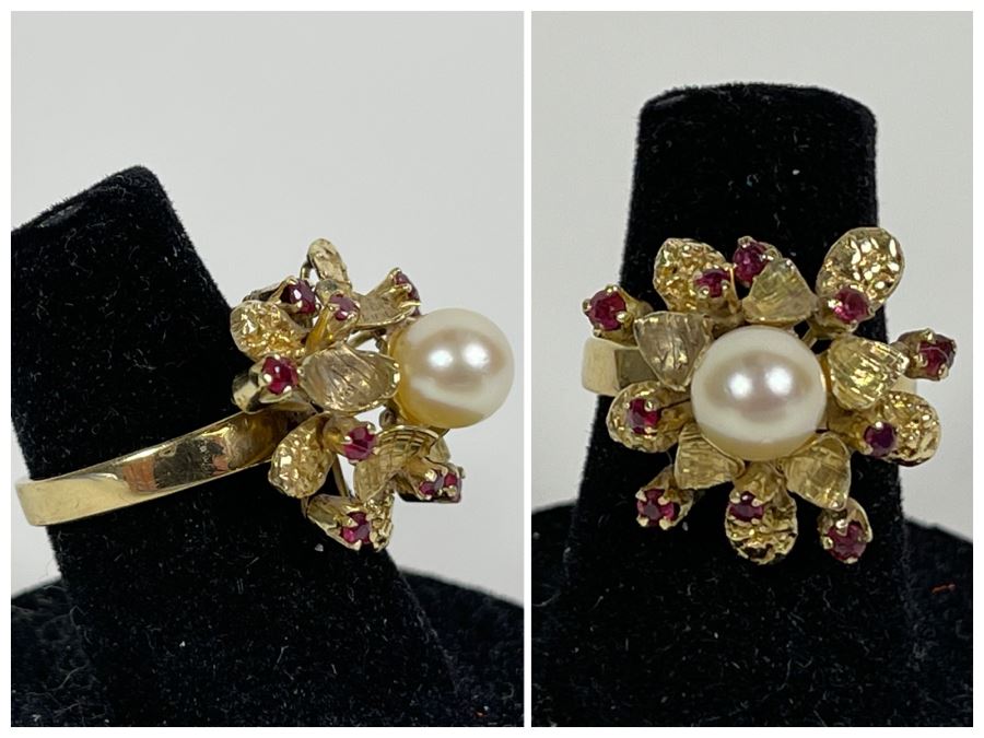 18K Gold Pearl Ruby Ring Size 6 4.9g Fair Market Value $400 [Photo 1]