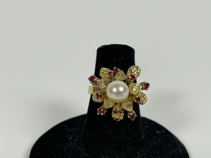 18K Gold Pearl Ruby Ring Size 6 4.9g Fair Market Value $400 [Photo 7]