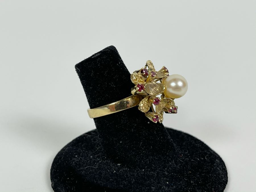 18K Gold Pearl Ruby Ring Size 6 4.9g Fair Market Value $400 [Photo 3]