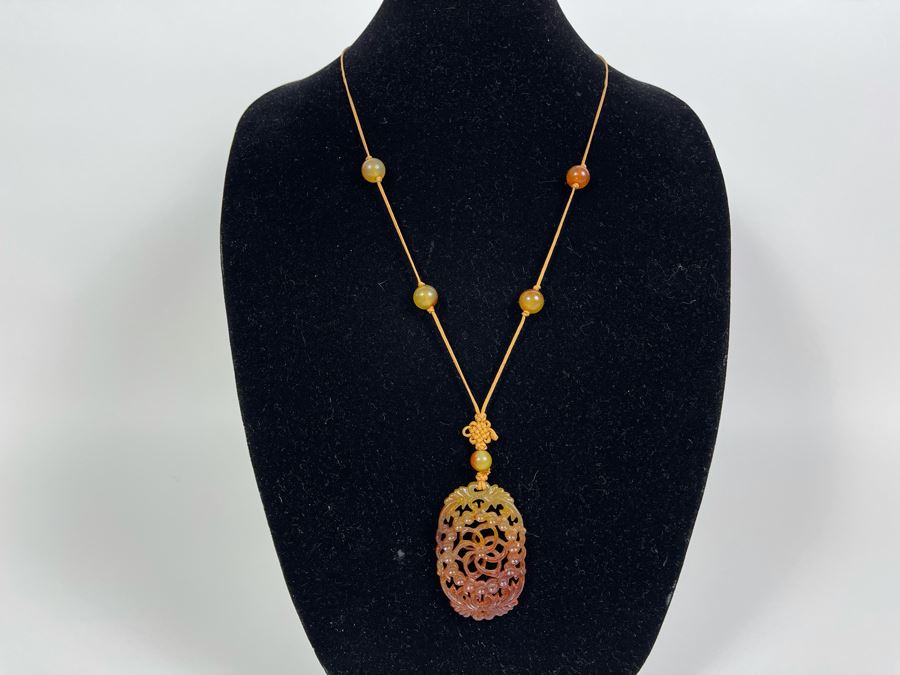 Red Jade (Dyed) Carved Pendant Necklace Fair Market Value $100 [Photo 4]