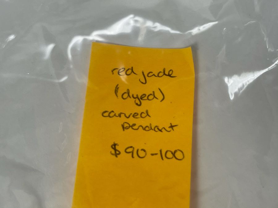 Red Jade (Dyed) Carved Pendant Necklace Fair Market Value $100 [Photo 6]
