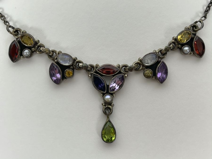 Sterling Silver Multi-Stone Necklace 12.5g Fair Market Value $100 [Photo 6]