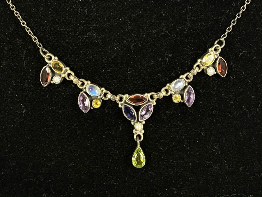 Sterling Silver Multi-Stone Necklace 12.5g Fair Market Value $100 [Photo 3]