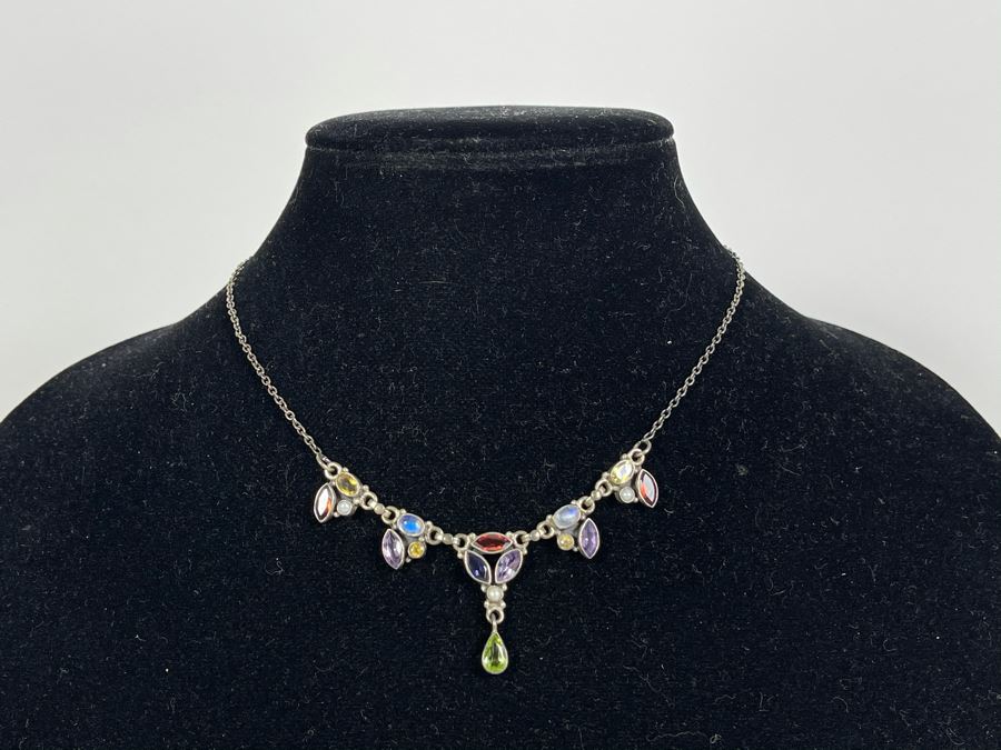 Sterling Silver Multi-Stone Necklace 12.5g Fair Market Value $100