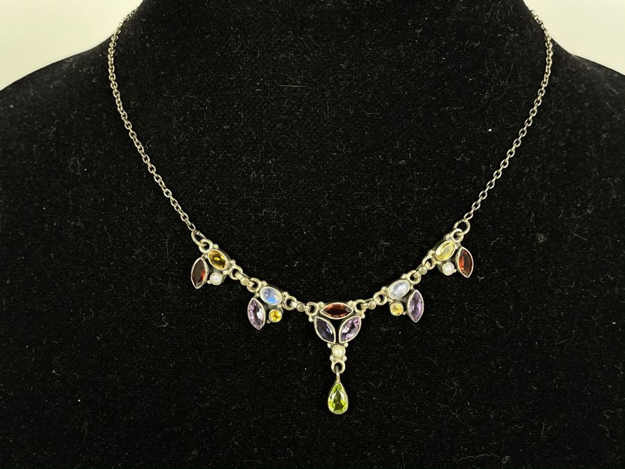 Sterling Silver Multi-Stone Necklace 12.5g Fair Market Value $100 [Photo 2]