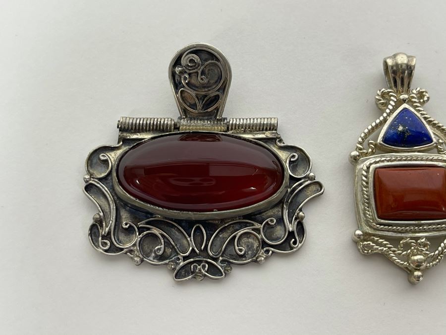 Collection Of Sterling Silver Pendants With Carnelian, Jasper And Lapis Lazuli Total Weight 42.2g Fair Market Value $100 [Photo 5]