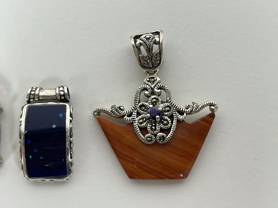 Collection Of Sterling Silver Pendants With Carnelian, Jasper And Lapis Lazuli Total Weight 42.2g Fair Market Value $100 [Photo 3]