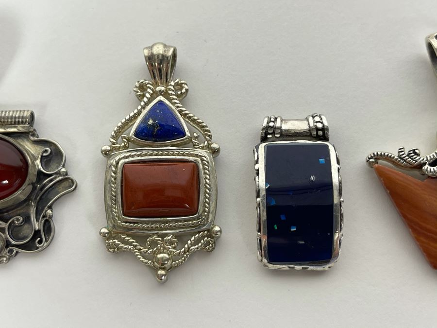 Collection Of Sterling Silver Pendants With Carnelian, Jasper And Lapis Lazuli Total Weight 42.2g Fair Market Value $100 [Photo 4]