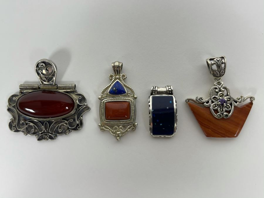 Collection Of Sterling Silver Pendants With Carnelian, Jasper And Lapis Lazuli Total Weight 42.2g Fair Market Value $100 [Photo 2]