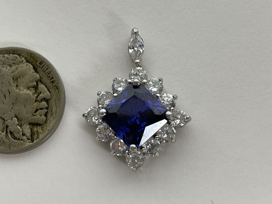 Sterling Silver CZ Pendant And Sterling Silver Lapis Lazuli Earrings Total Weight 9.2g [Photo 6]