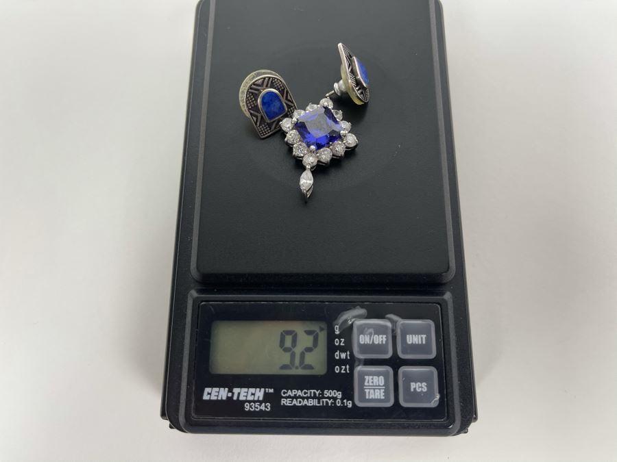 Sterling Silver CZ Pendant And Sterling Silver Lapis Lazuli Earrings Total Weight 9.2g [Photo 7]