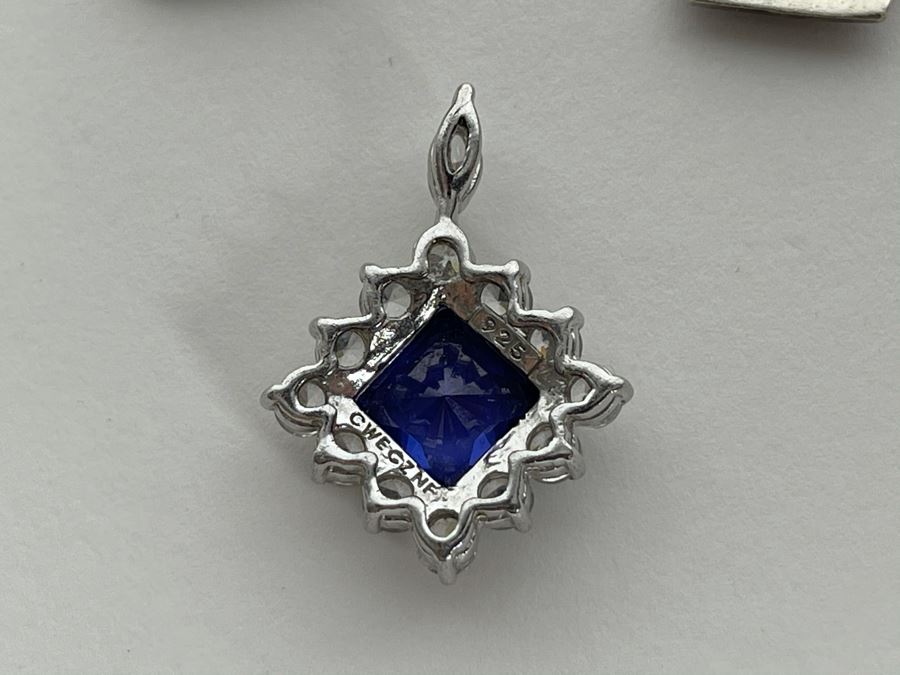 Sterling Silver CZ Pendant And Sterling Silver Lapis Lazuli Earrings Total Weight 9.2g [Photo 5]