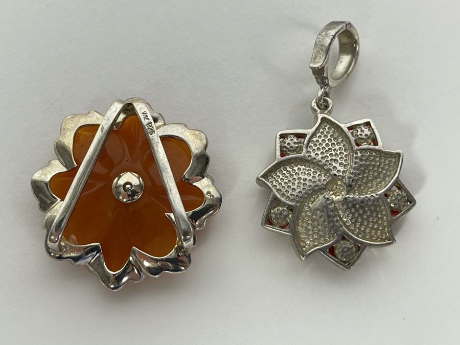 Sterling Silver Tiger Iron Carnelian Agate Pendant And Sterling Silver Carved Quartzite Penant Total Weight 20.1g [Photo 5]