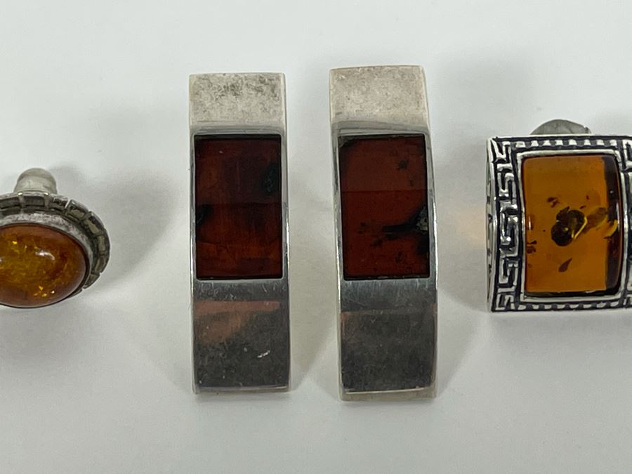 Set Of Three Sterling Silver Amber Earrings Total Weight 15.7g Fair Market Value $110 [Photo 4]