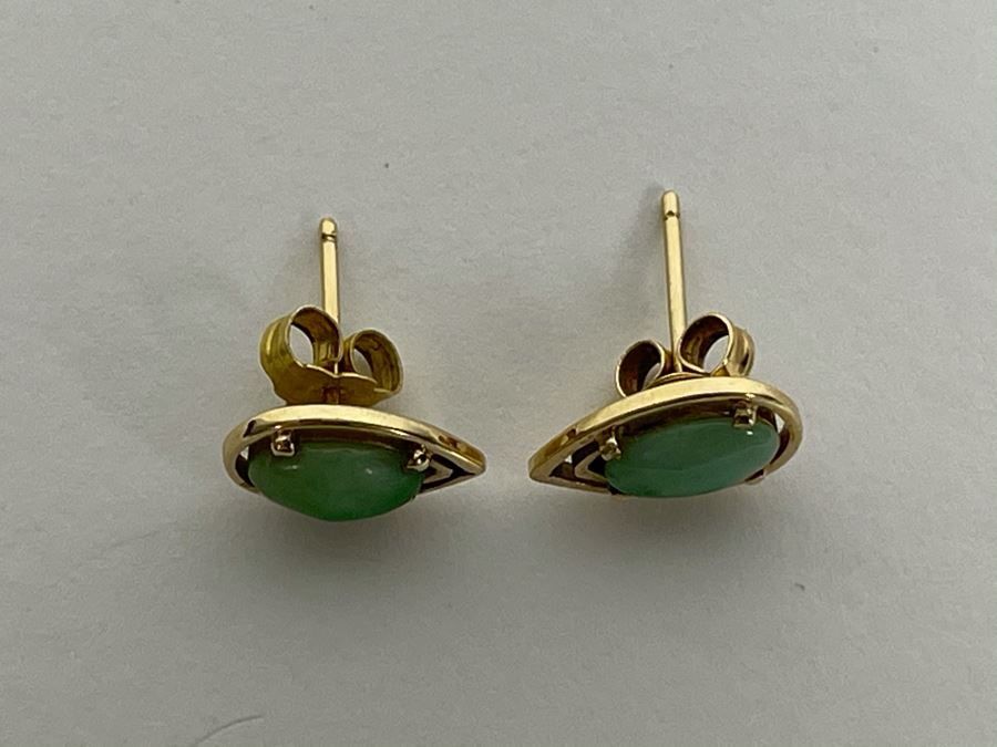 14K Jadeite Earrings 1.6g [Photo 4]