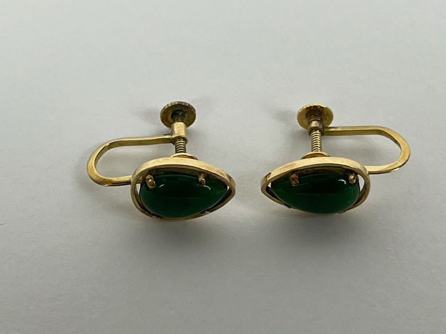 14K Gold Glass/Resin 'Jade' Earrings 2.5g [Photo 4]