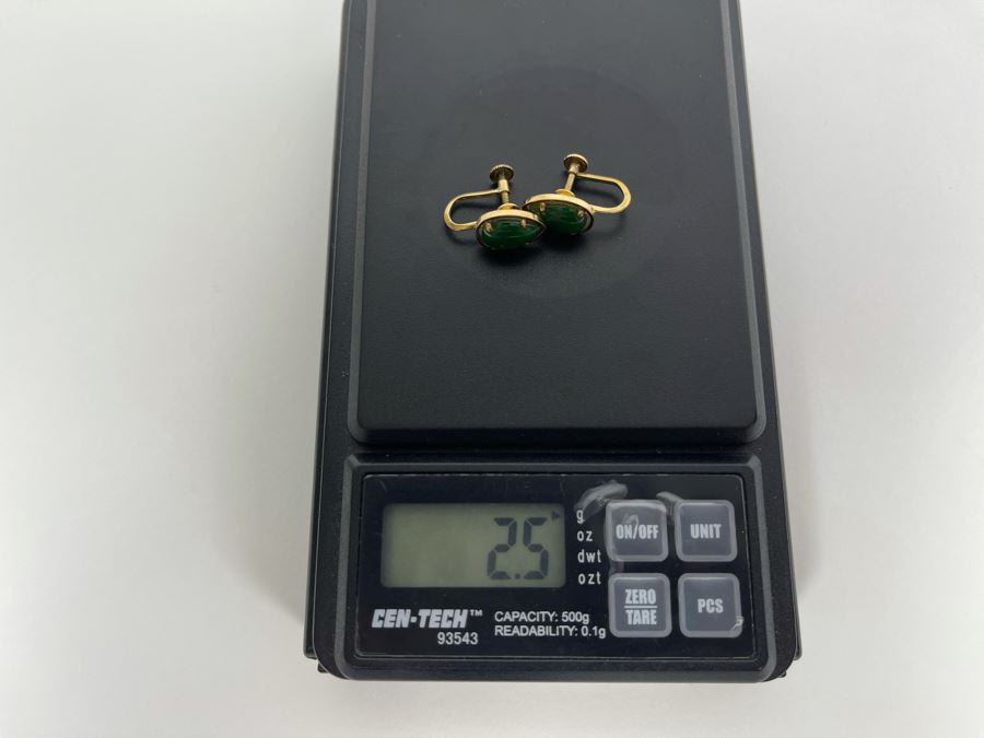 14K Gold Glass/Resin 'Jade' Earrings 2.5g [Photo 7]