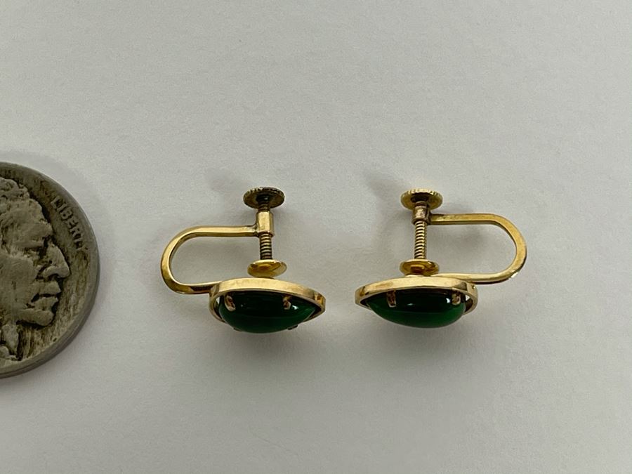 14K Gold Glass/Resin 'Jade' Earrings 2.5g [Photo 6]