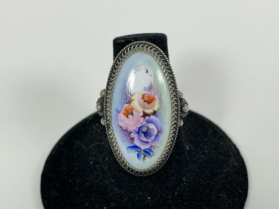 Collection Of Four Russian Hand Painted Enamel Rostov Finift Rings Sizes 6 And 5 [Photo 2]