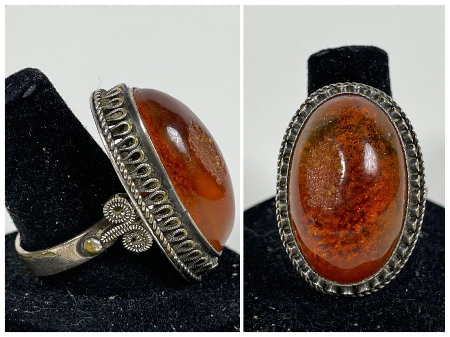 Sterling Silver Amber Size 8 9.8g [Photo 1]