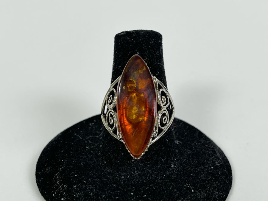 Sterling Silver Amber Size 7.5 3.7g [Photo 3]