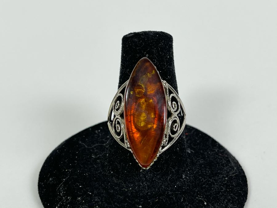 Sterling Silver Amber Size 7.5 3.7g [Photo 2]