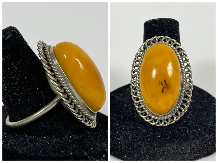 Sterling Silver Amber Size 8.5 8.9g [Photo 1]