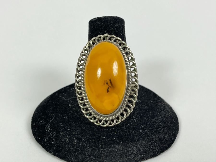 Sterling Silver Amber Size 8.5 8.9g [Photo 3]