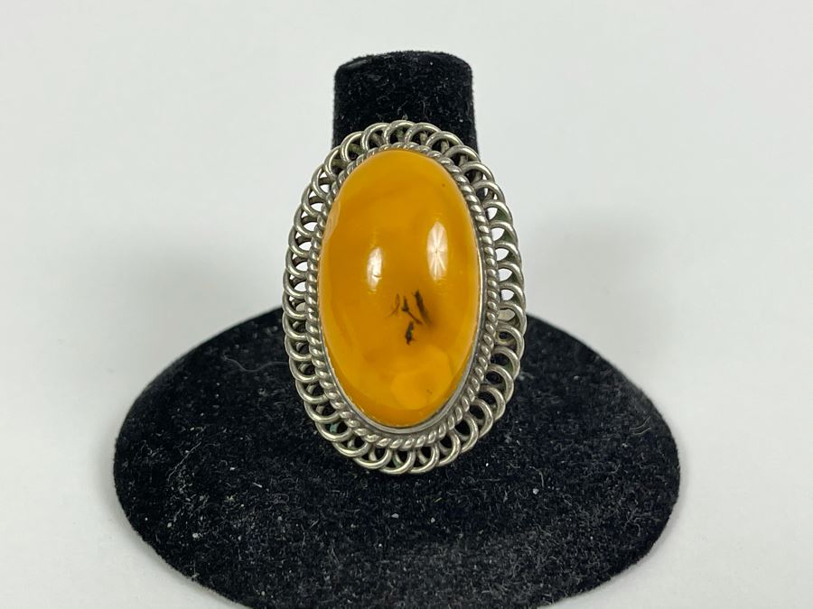 Sterling Silver Amber Size 8.5 8.9g [Photo 2]