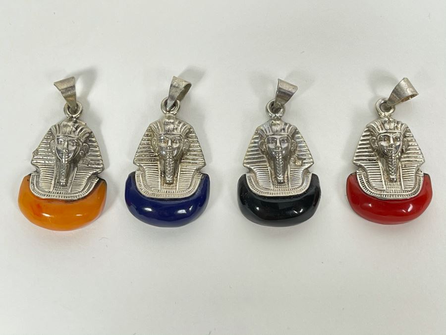 Set Of Four Sterling Silver Multi-Color King Tut Pendants [Photo 1]