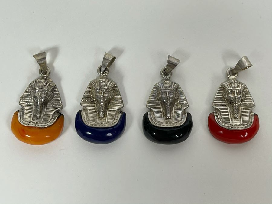 Set Of Four Sterling Silver Multi-Color King Tut Pendants [Photo 2]