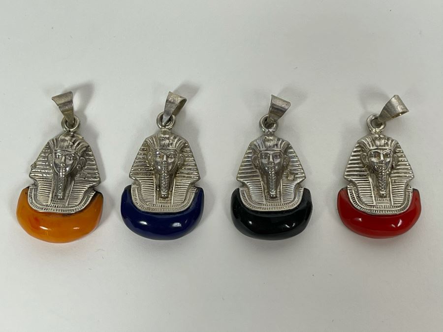 Set Of Four Sterling Silver Multi-Color King Tut Pendants [Photo 3]