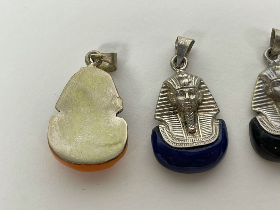 Set Of Four Sterling Silver Multi-Color King Tut Pendants [Photo 4]