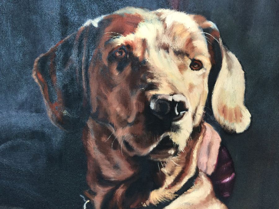 Large Original Portrait Oil Painting of Man with his Dog [Photo 2]