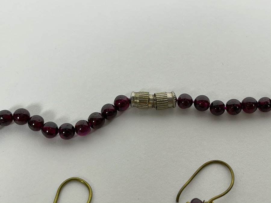Garnet Beaded 18' Necklace With Two Pairs Of Garnet Beaded Earrings [Photo 6]