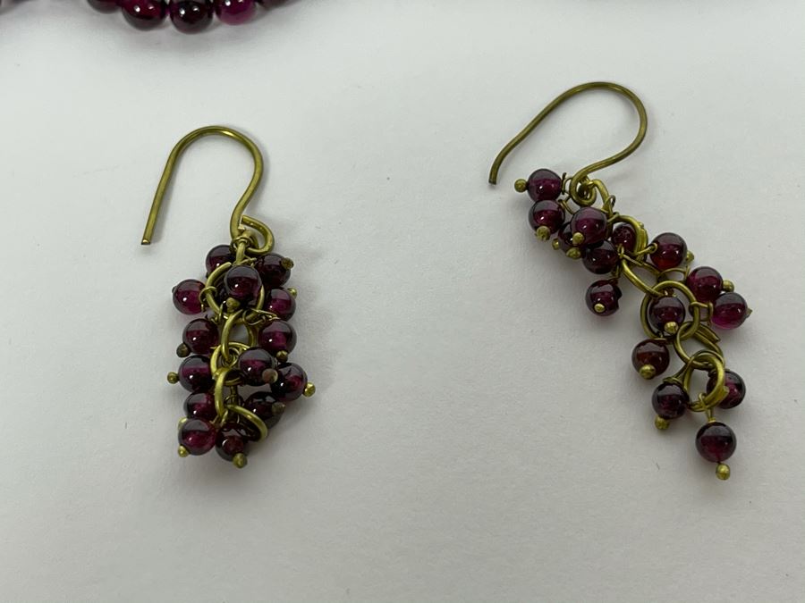 Garnet Beaded 18' Necklace With Two Pairs Of Garnet Beaded Earrings [Photo 5]