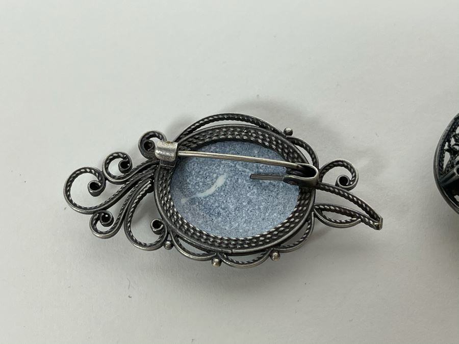 Russian Hand Painted Enamel Rostov Finift (2) Pillbox Pendants And (2) Brooches Pins [Photo 8]