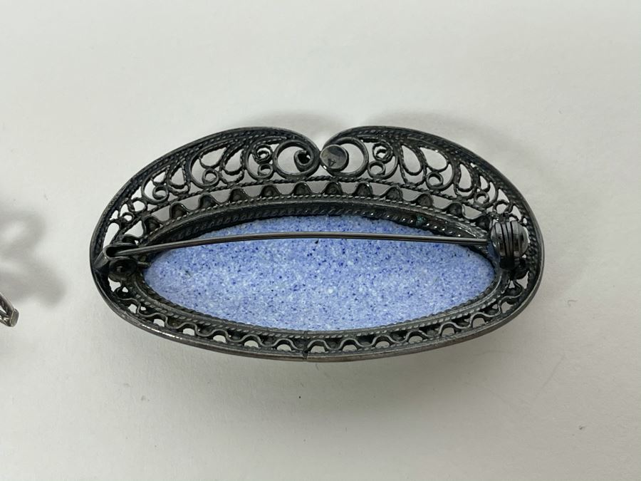 Russian Hand Painted Enamel Rostov Finift (2) Pillbox Pendants And (2) Brooches Pins [Photo 7]