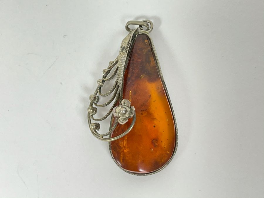 Sterling Silver Amber Pendant 7.7g [Photo 3]