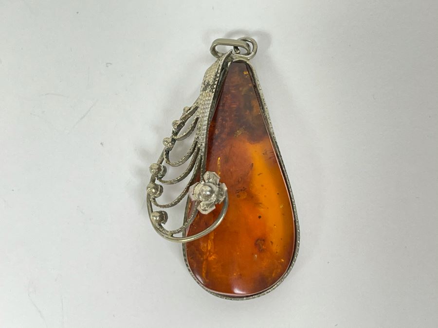 Sterling Silver Amber Pendant 7.7g [Photo 4]