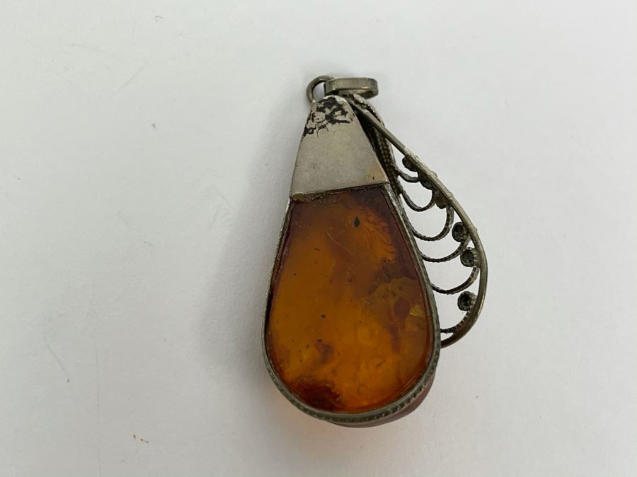 Sterling Silver Amber Pendant 7.7g [Photo 6]